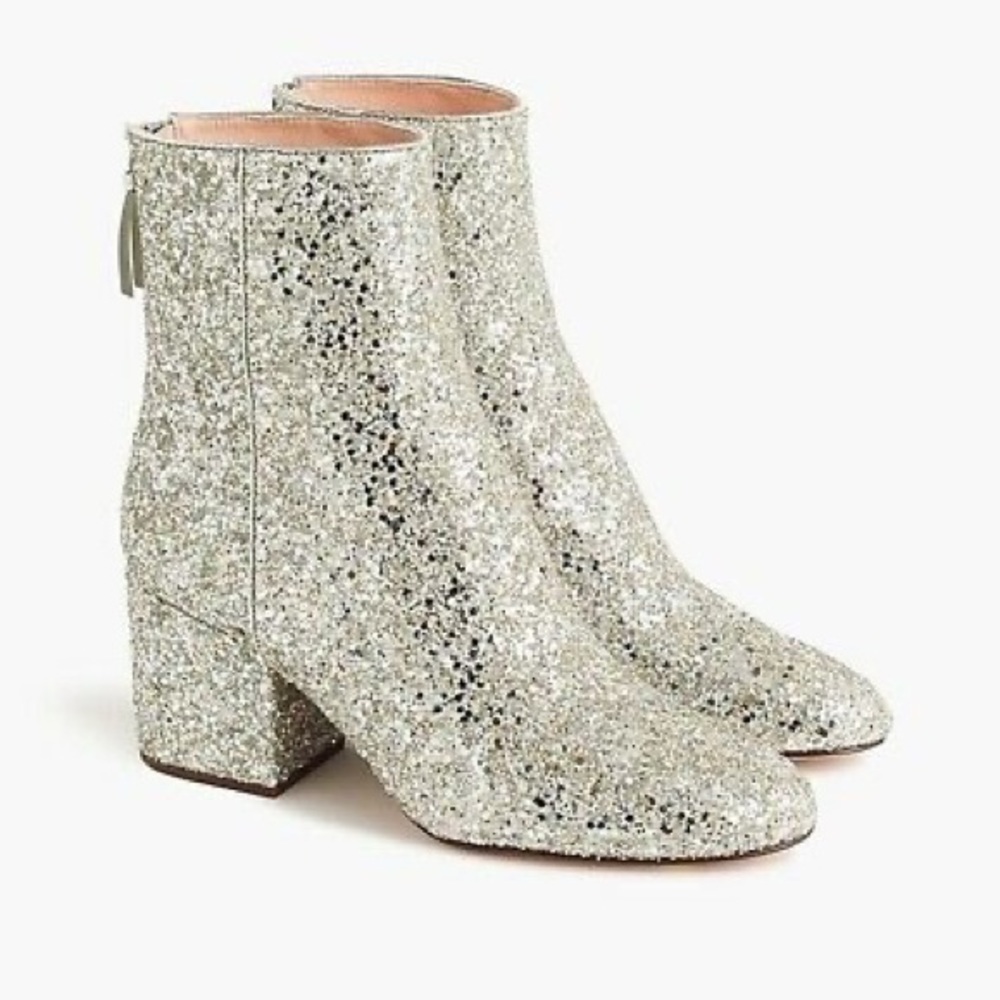 J Crew Silver Glitter Sadie Booties